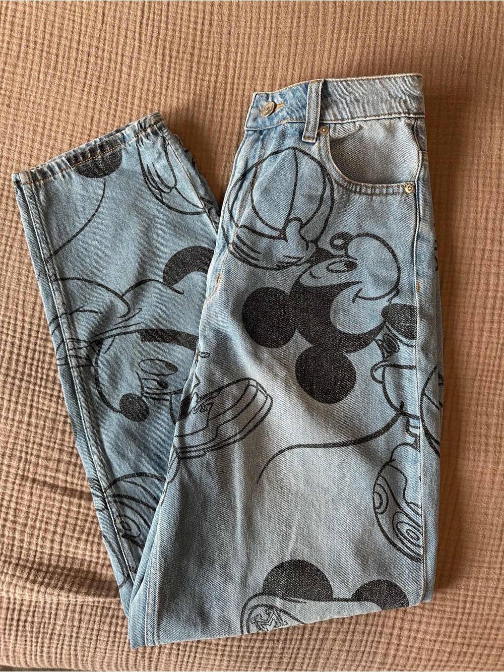 Women’s Light Blue Graphic Denim Jeans - Printed Mickey Motif